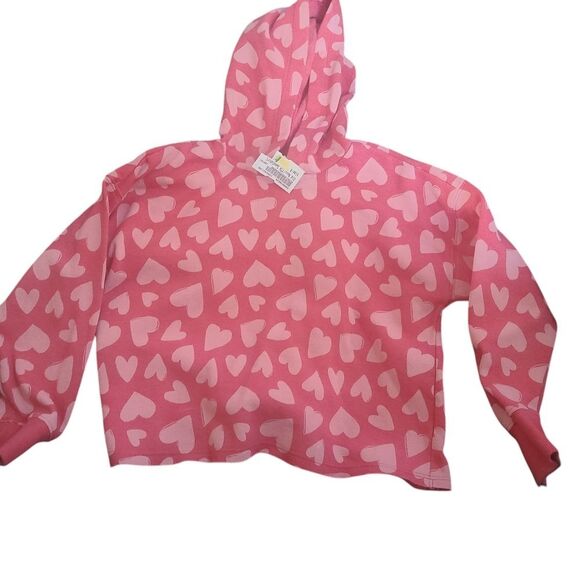 OLD NAVY‎ Hoodie Pink Hearts Kids Semi-Cropped Fleece-Lined Size Med - Picture 8 of 10